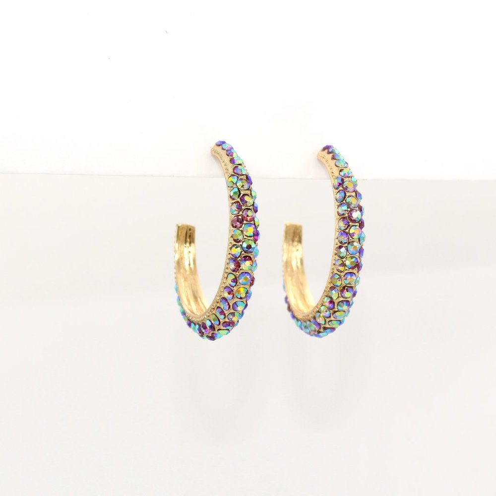 Juicy Couture Iridescent Faux Stone Encrusted Gold-tone Open Hoop Earrings